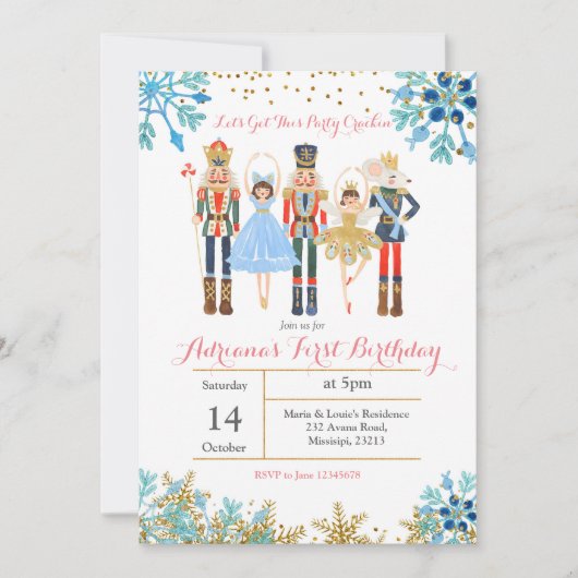 Winter Birthday Invitation Nutcracker Kaart (Voorkant)