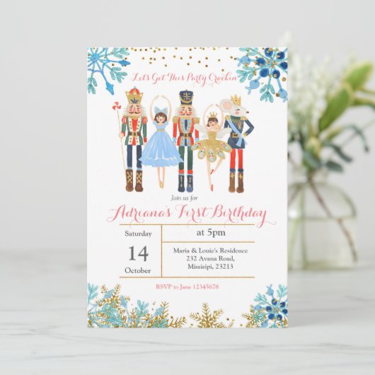 Winter Birthday Invitation Nutcracker Kaart (Staand voorkant)