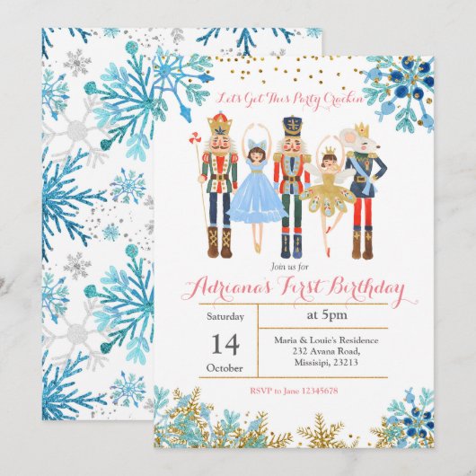 Winter Birthday Invitation Nutcracker Kaart (Voorkant / Achterkant)
