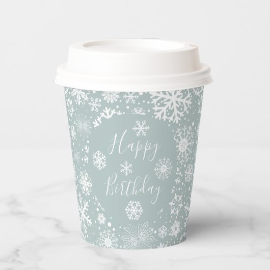 Winter Birthday Paper Cups Happy Birthday Snow Papieren Bekers (Voorkant)