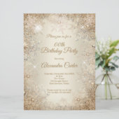 Winter Birthday Party Beige Cream Gold Snowflake Kaart (Staand voorkant)