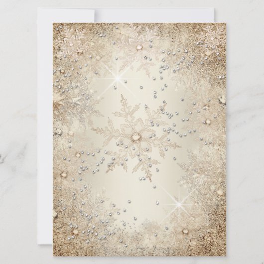 Winter Birthday Party Beige Cream Gold Snowflake Kaart (Achterkant)