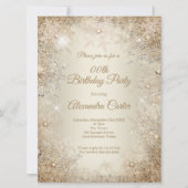 Winter Birthday Party Beige Cream Gold Snowflake Kaart (Voorkant)