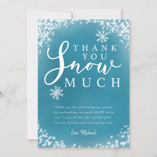 Winter Birthday Party Boy Dank je sneeuwkaart Bedankkaart (Voorkant)