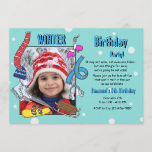 Winter Birthday Party Photo Invitation Kaart