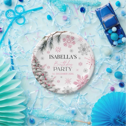 Winter Birthday Pink Papieren Bordje (Feest)