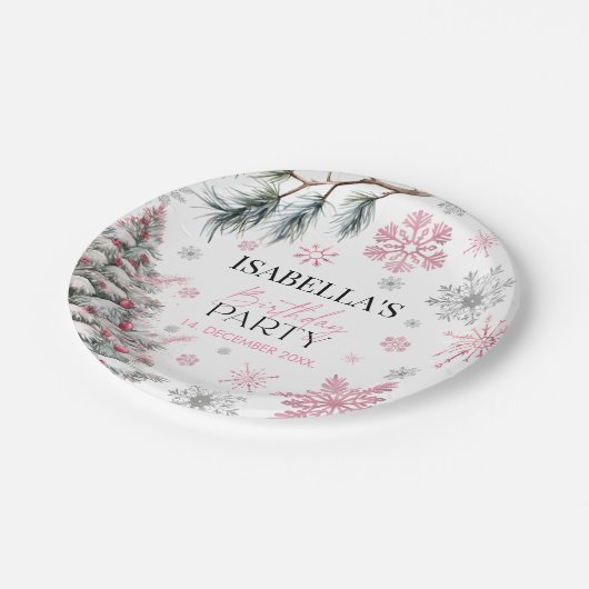 Winter Birthday Pink Papieren Bordje (Gekanteld)