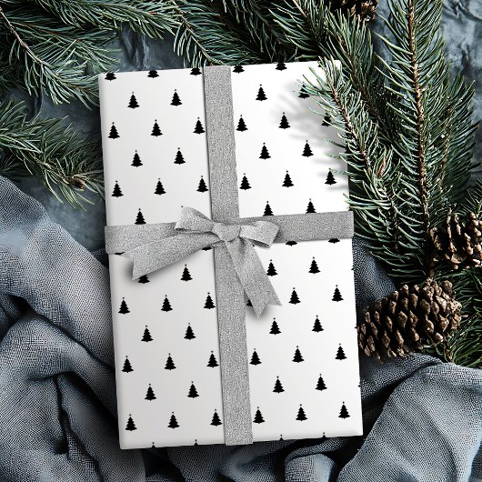 Winter Black and White Kersttree Holiday Cadeaupapier