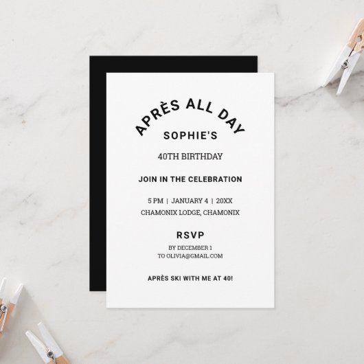 Winter Black Après De hele dag 40e verjaardag Ski Kaart (Voorkant / Achterkant in situ)