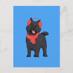 Winter Black Cairn Terrier Dog met Red Ear Muff Briefkaart