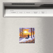 Winter Black Cats Snowy Forest Creationarts Magneet (Insitu (Vaatwasser))