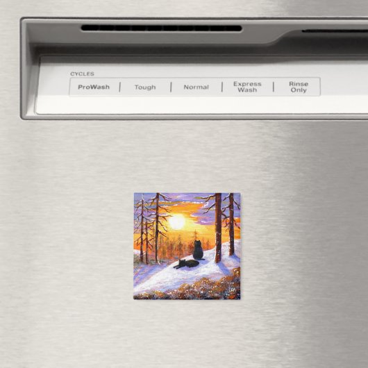 Winter Black Cats Snowy Forest Creationarts Magneet (Insitu (Vaatwasser))