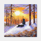 Winter Black Cats Snowy Forest Creationarts Magneet (Voorkant)