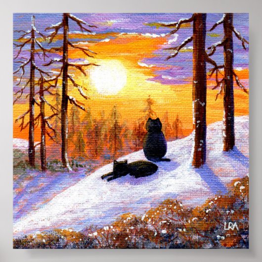 Winter Black Cats Snowy Forest Creationarts Poster (Voorkant)