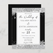 Winter Black en Silver Glitter Wedding Invitation (Voorkant / Achterkant)