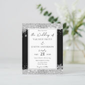 Winter Black en Silver Glitter Wedding Invitation (Staand voorkant)