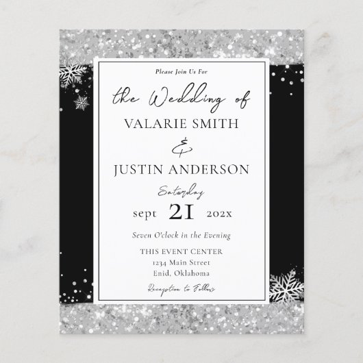 Winter Black en Silver Glitter Wedding Invitation (Voorkant)