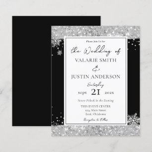 Winter Black en Silver Glitter Wedding Invitation