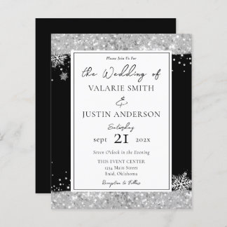 Winter Black en Silver Glitter Wedding Invitation