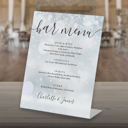 Winter Black handtekening script bar menu Reclamebord Met Voetstuk