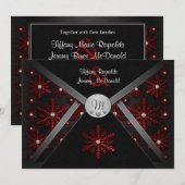 Winter Black & Red Snowflake Wedding Invitations Kaart (Voorkant / Achterkant)