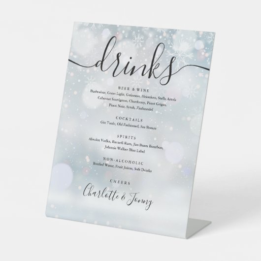 Winter Black Signature Script Drankkaart Reclamebord Met Voetstuk (Voorkant)