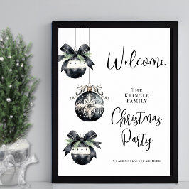 Winter Black White Christmas Party Welkomstbord Poster
