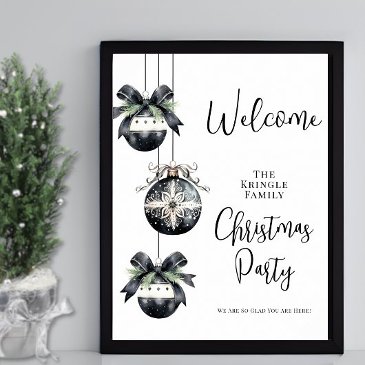 Winter Black White Christmas Party Welkomstbord Poster