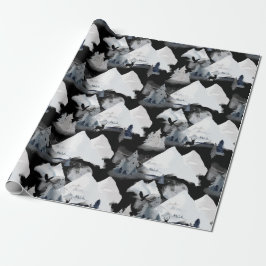 Winter Black White Mountain Deer Pine Waterverf Cadeaupapier