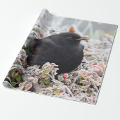 Winter Blackbird Cadeaupapier (Uitgerold)