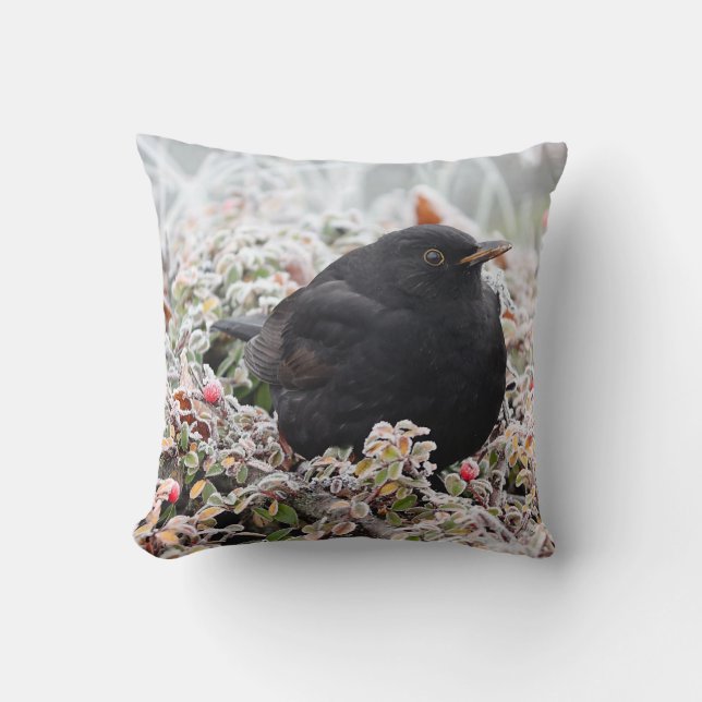 Winter Blackbird Kussen (Voorkant)
