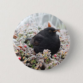 Winter Blackbird Ronde Button 5,7 Cm