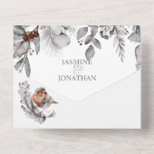 Winter Bladeren Dennenappels Vogels Bessen Stengel All In One Uitnodiging (Achterkant)