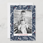 Winter Blau Bessen Kerstvakantie Plat Kaart (Voorkant)