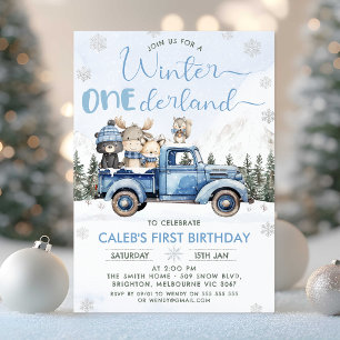 Winter Blau Bosland Truck Onederland 1e Verjaardag Kaart
