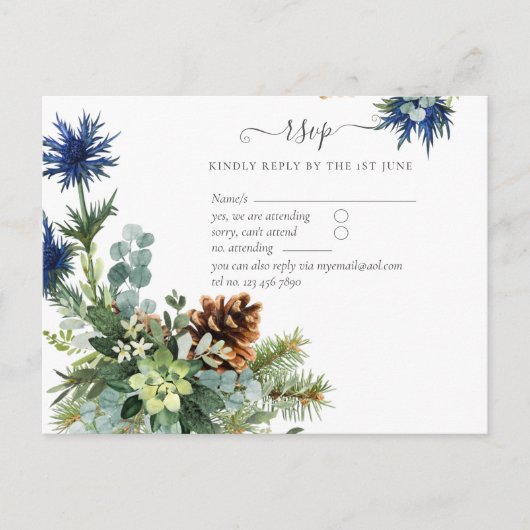 Winter Blau Distel Eucalyptus Trouw Wonderland Briefkaart (Voorkant)