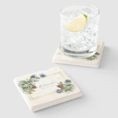 Winter Blau Distel Eucalyptus Trouw Wonderland Stenen Onderzetter (Zijkant)