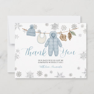 Winter Blau Jongen Baby Shower Sneeuwvlokken Bedan Bedankkaart