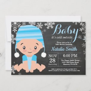Winter Blau Jongen Baby Shower Uitnodiging Krijtbo