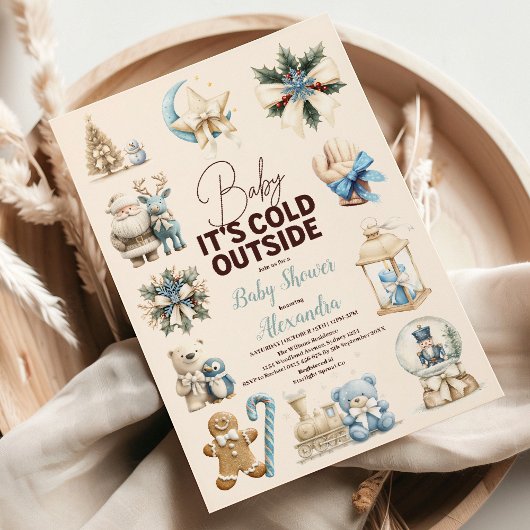 Winter Blau Kerstfeest Baby Shower Kaart