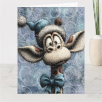 Winter Blau Kerstmis Schattige Giraf Met Hoed