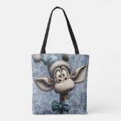 Winter Blau Kerstmis Schattige Giraffe Met Hoed Tote Bag (Achterkant)