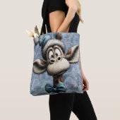 Winter Blau Kerstmis Schattige Giraffe Met Hoed Tote Bag (Dichtbij)