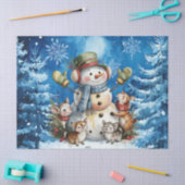 Winter Blau Kerstmis Sneeuwman & Bosdieren Tissuepapier (Craft)