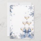 Winter Blau Lint Parels & Prosecco Bruidsfeest Kaart (Achterkant)