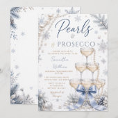 Winter Blau Lint Parels & Prosecco Bruidsfeest Kaart (Voorkant / Achterkant)
