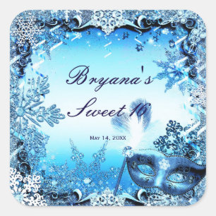 Winter Blau Masker & Sneeuwvlokken Elegant Vierkante Sticker