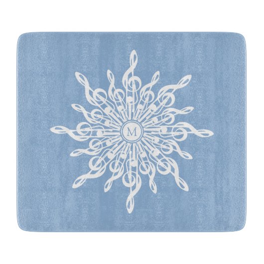 Winter Blau Sier Monogram G-Sleutel Sneeuwvlok Snijplank (Voorkant)