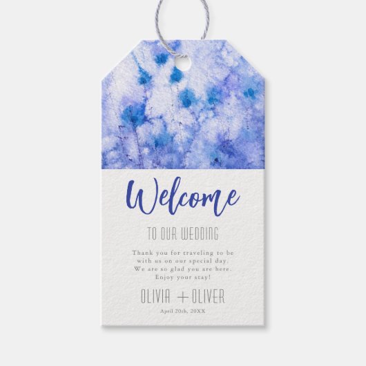 Winter Blau Tuin Trouw Welkom Cadeaulabel (Voorkant)