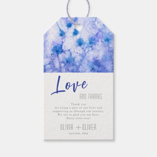 Winter Blau Tuin Trouwliefde en Dank  Cadeaulabel (Voorkant)